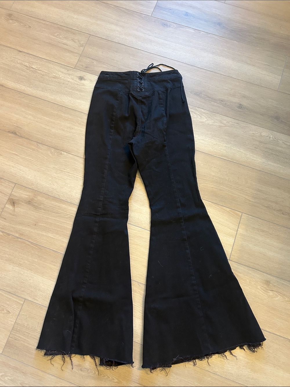 We The Free Black High-Rise Lace-Up Flare Jeans
